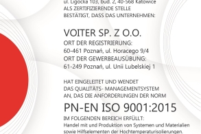Certyfikat ISO 9001 2023 DE Voiter Sp