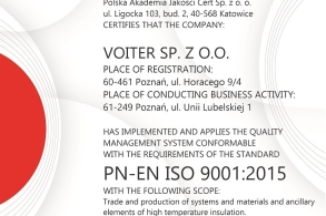 Certyfikat ISO 9001 2023 ANG Voiter Sp